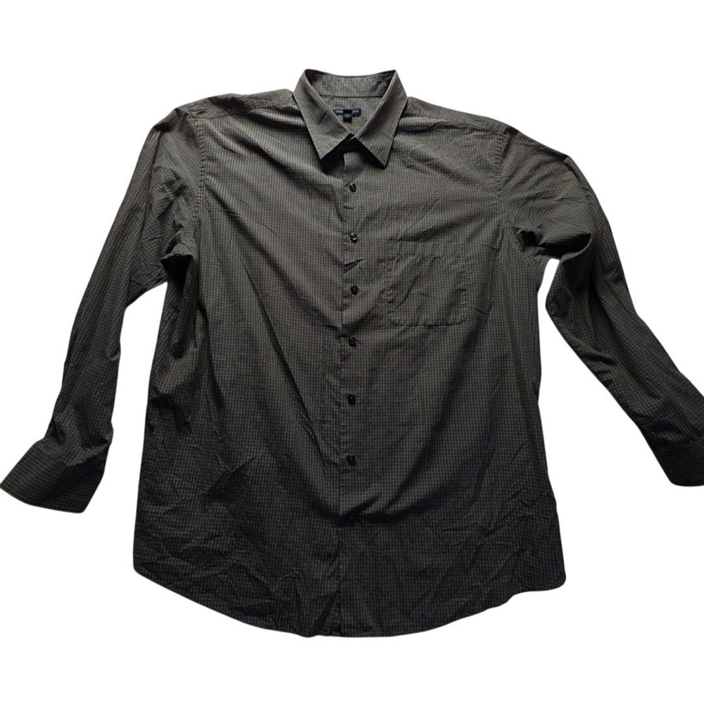 Van Heusen Studio Shirt Mens 2XLT Green Excellent Micro Check Long Sleeve